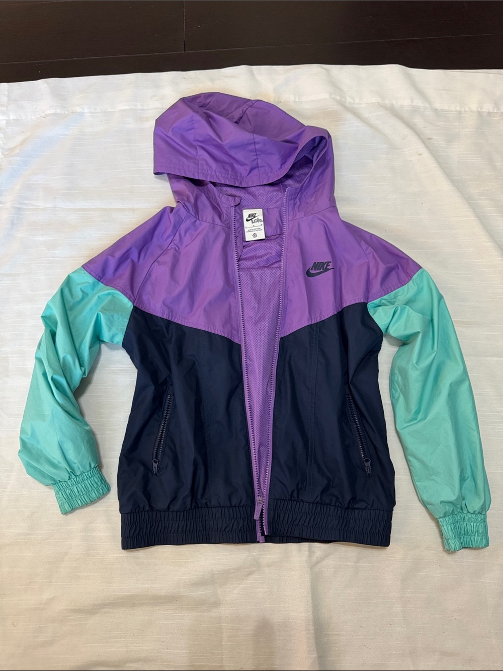 Nike Kids' Colorblock Hooded Windbreaker Jacket - Purple, Teal, Navy